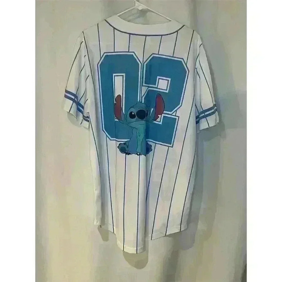 Disney Lilo & Stitch Unisex Blue Striped Baseball Jersey Size L - Picture 4 of 15